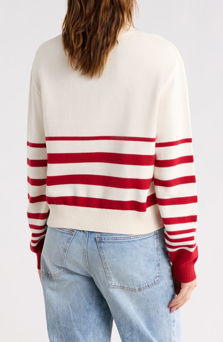 French Connection Stripe V-Neck Sweater, Alternate, color, Cream/ Red