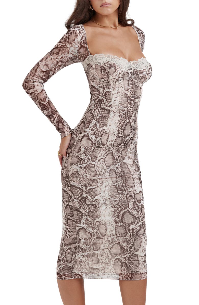 HOUSE OF CB Seraphina Corset Detail Long Sleeve Dress, Alternate, color, 