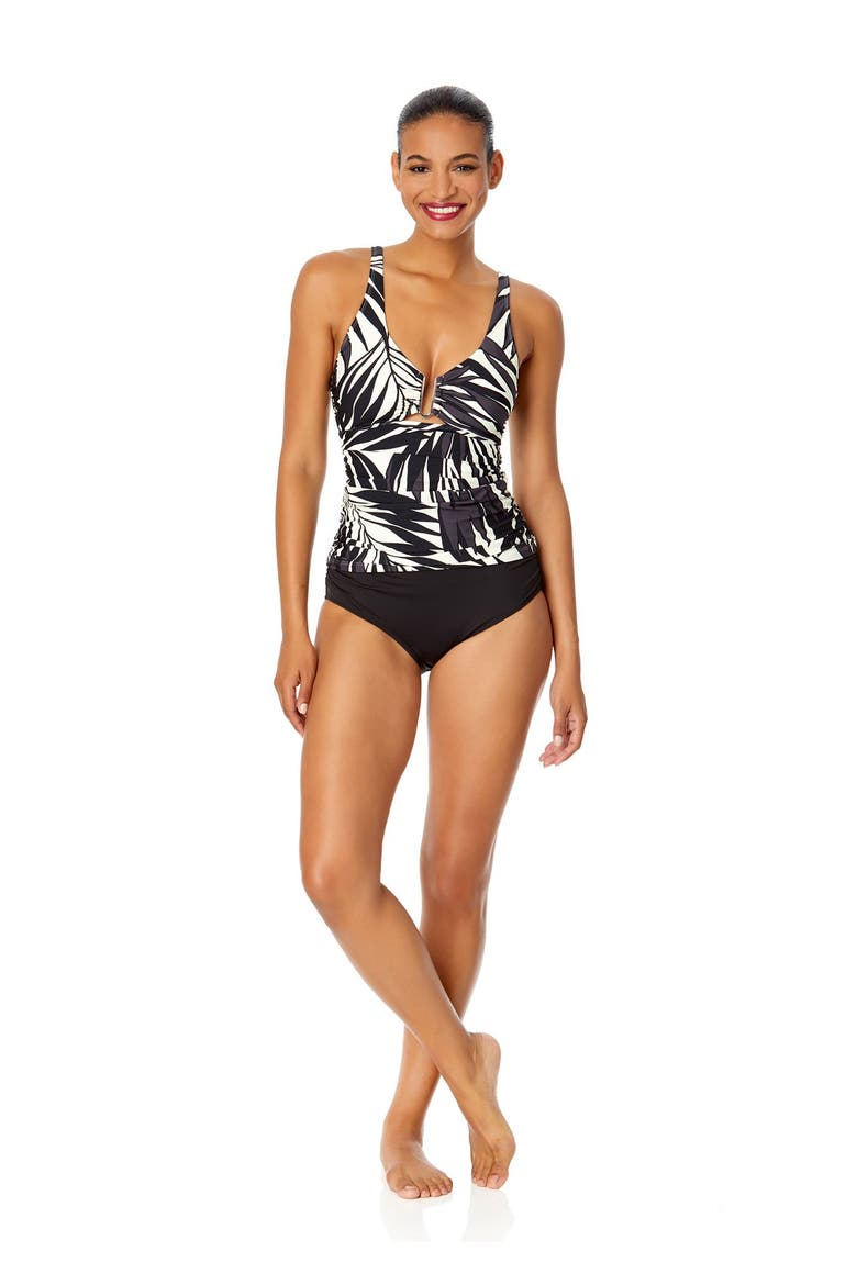 Women's Palm Chic Ring Front Tankini Swim Top, Alternate, color, Palm Chic
