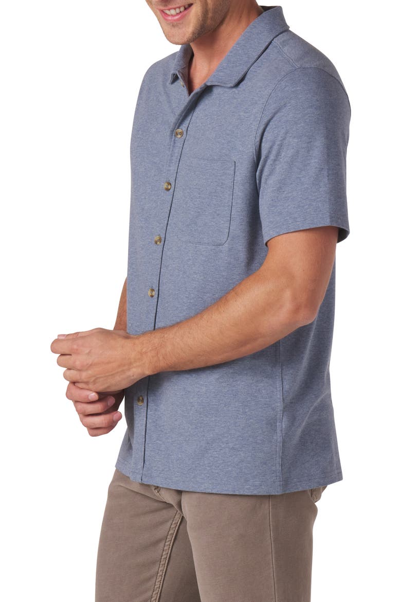 Puremeso Solid Short Sleeve Knit Button-Up Shirt, Alternate, color, LAKE BLUE