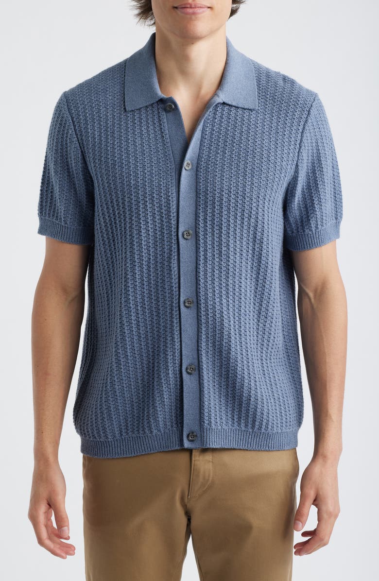 Vince Short Sleeve Cashmere & Cotton Cardigan, Main, color, Heather Venice Blue