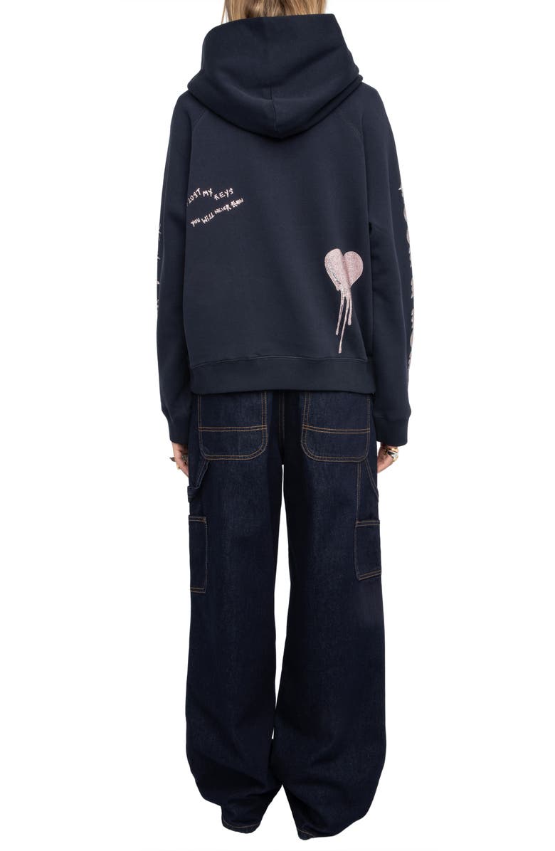 Zadig & Voltaire Georgy Multi Heart Strass Crystal Embellished Cotton Graphic Hoodie, Alternate, color, Encre