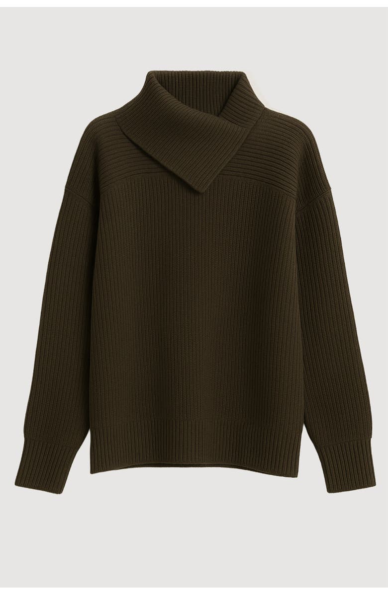 Modern Citizen Ezra Organic Cotton-Wool Foldover-Collar Sweater, Alternate, color, Green Umber