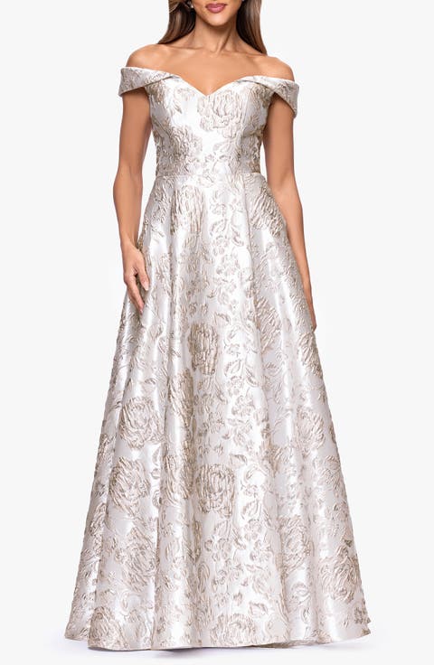 Floral Brocade Off the Shoulder Ball Gown
