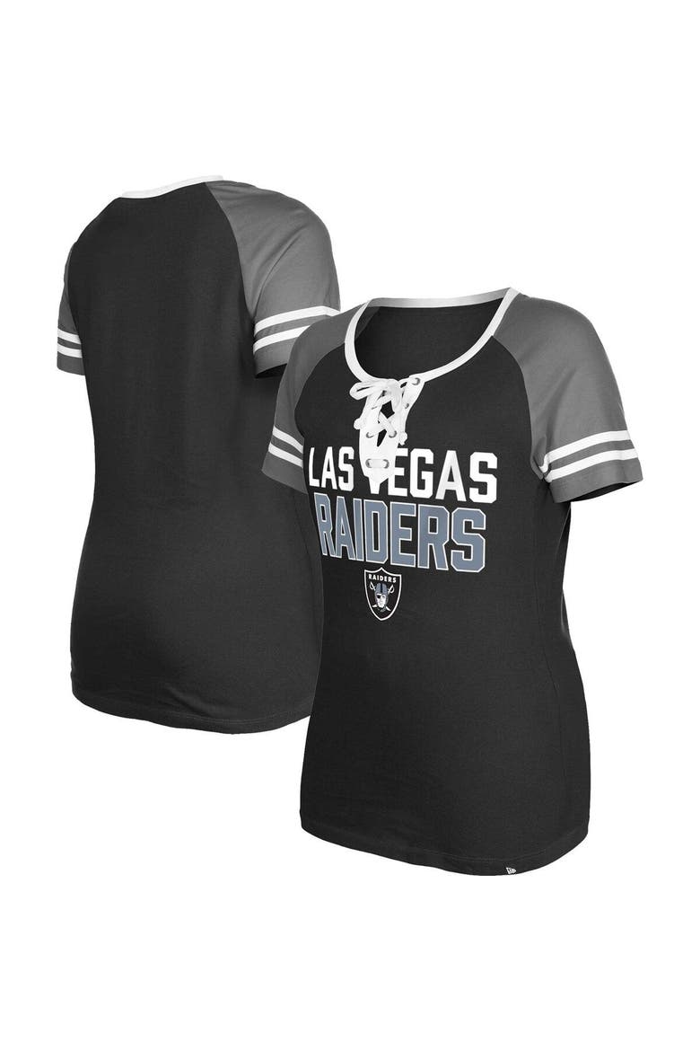 Women's New Era  Black Las Vegas Raiders Raglan Lace-Up T-Shirt, Main, color, Black
