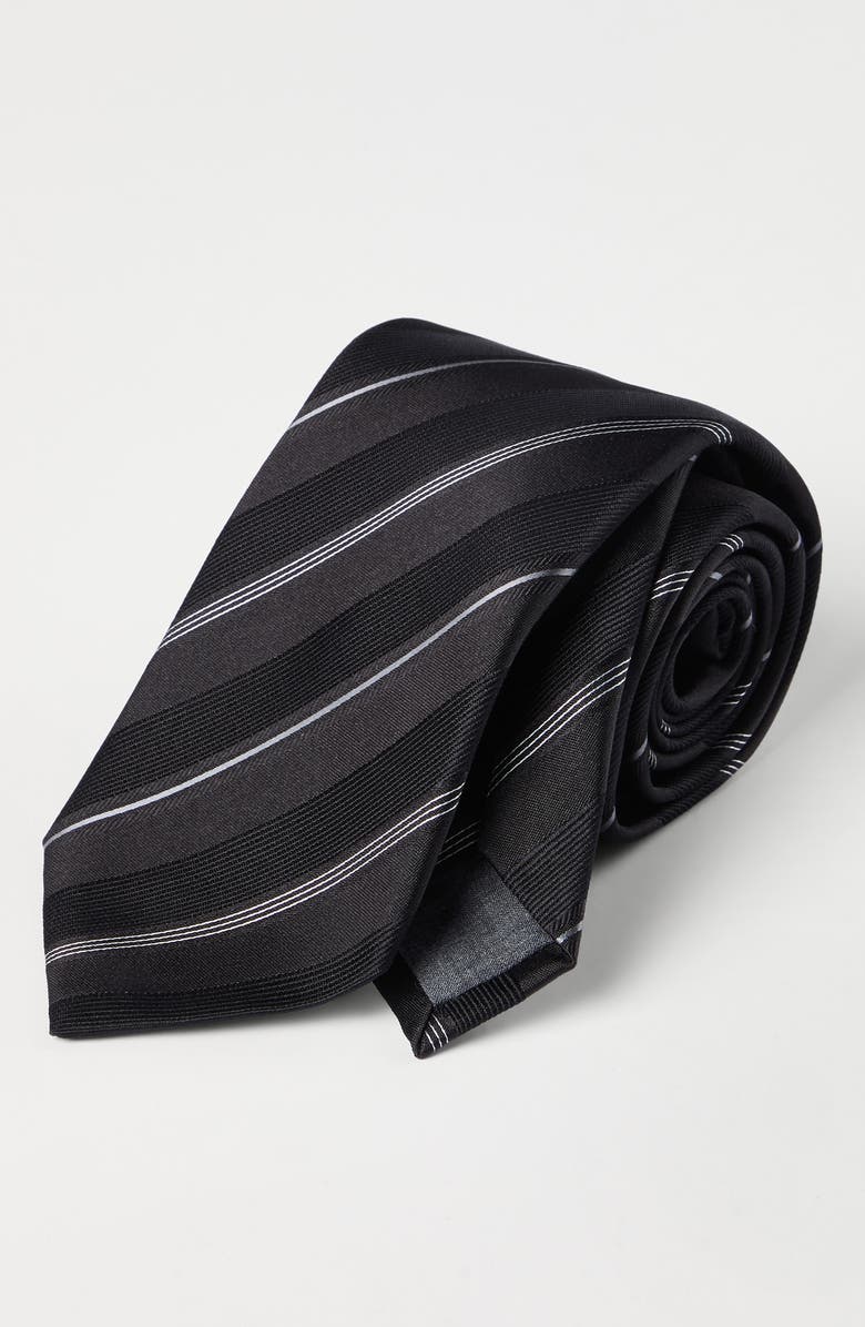 Brunello Cucinelli Striped silk necktie, Alternate, color, Black