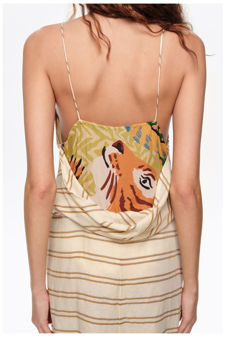 Sarong Midi Dress With Striped Print Lining, Alternate, color, SAND