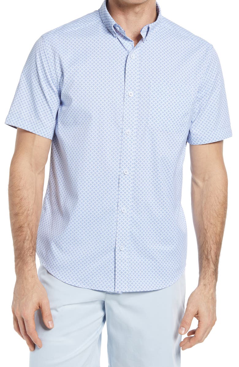 Johnston & Murphy XC4 Print Stretch Short Sleeve Button-Down Shirt, Main, color,
