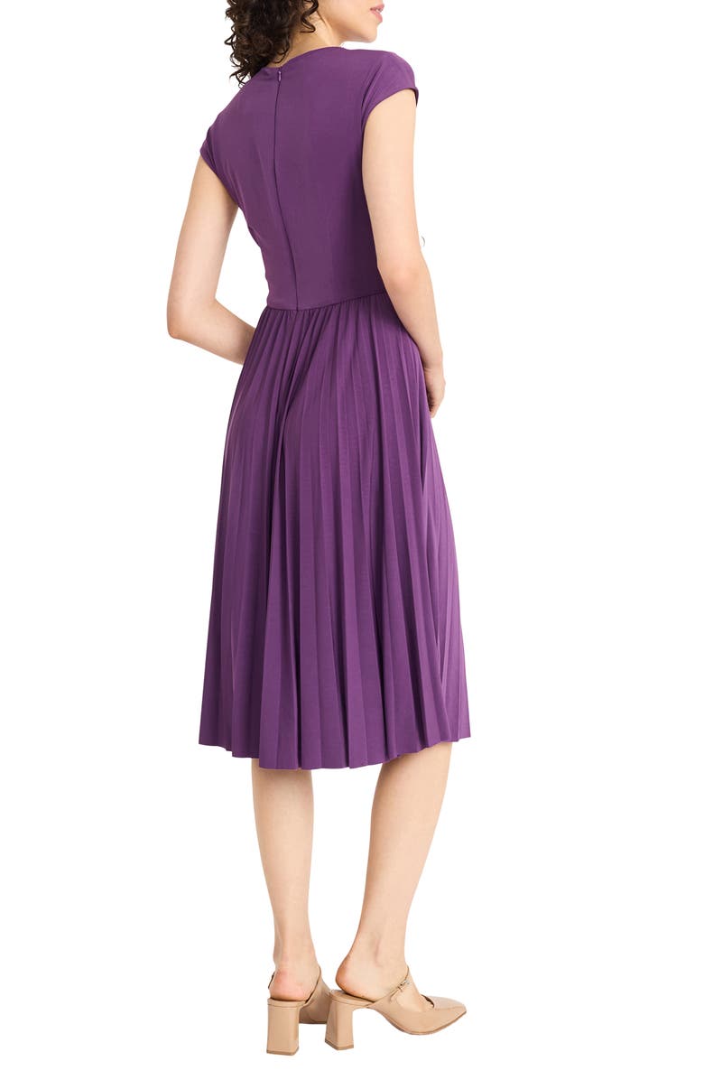 Maggy London Pleated Midi Dress, Alternate, color, Plum