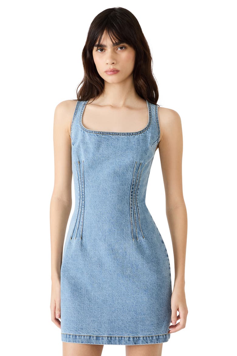 Noelle Sleeveless Stretch Denim Minidress, Alternate, color, FOREVER BLUE