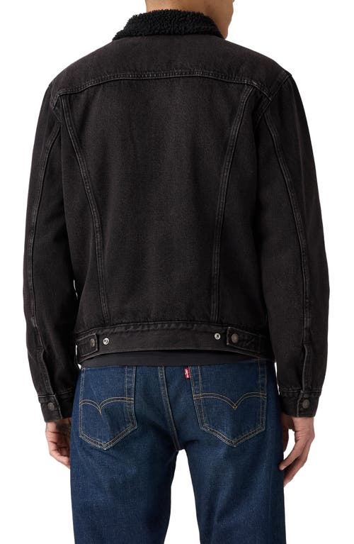 Levi's Relaxed Fit Faux Shearling Lined Denim Trucker Jacket In Black
