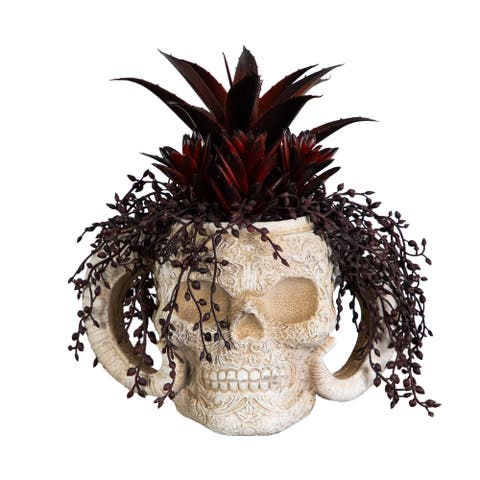 8-in Artificial Halloween Succulent Garden in Horned Skull Planter
