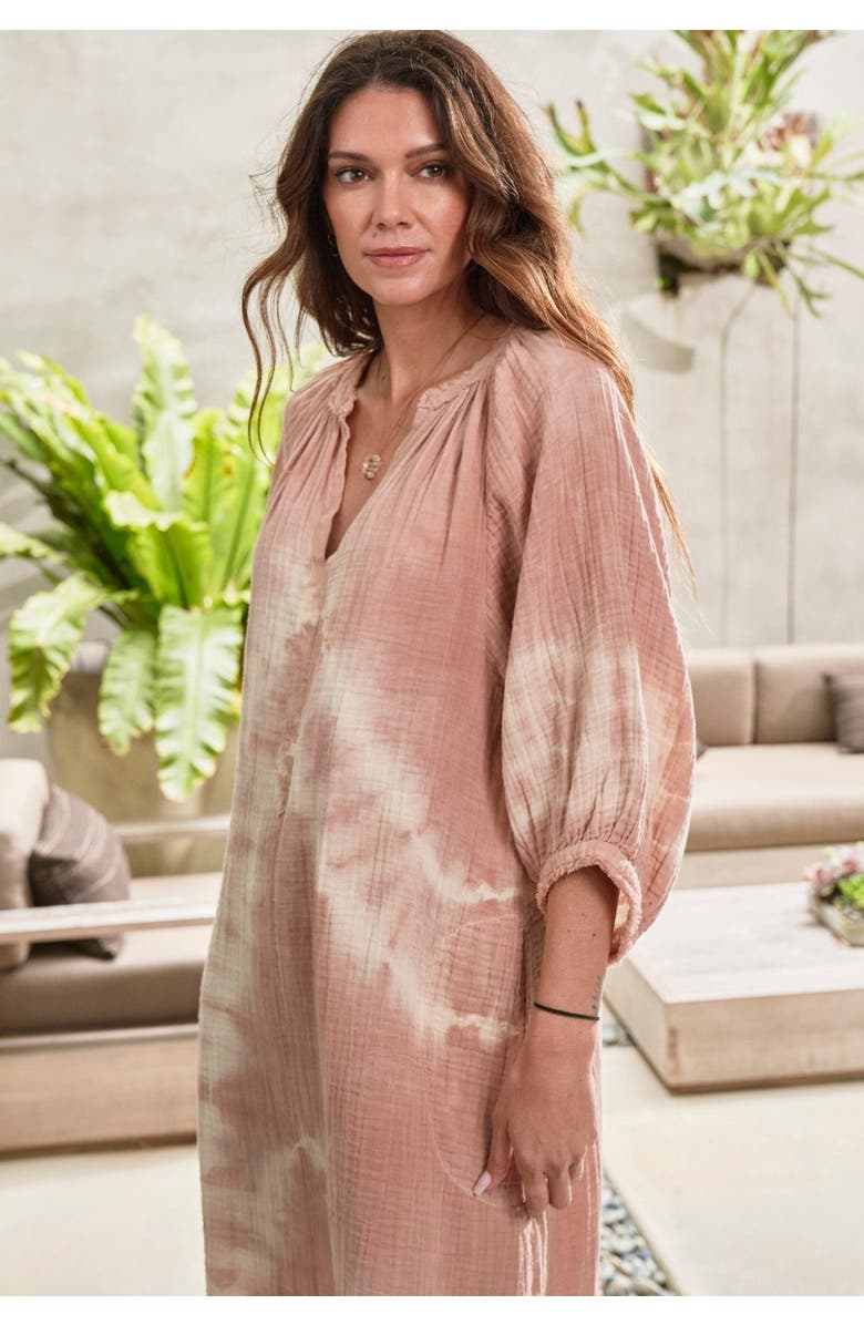 ocean+main Tie Dye Gauze Dress with Pockets, Alternate, color, Bermuda Sand