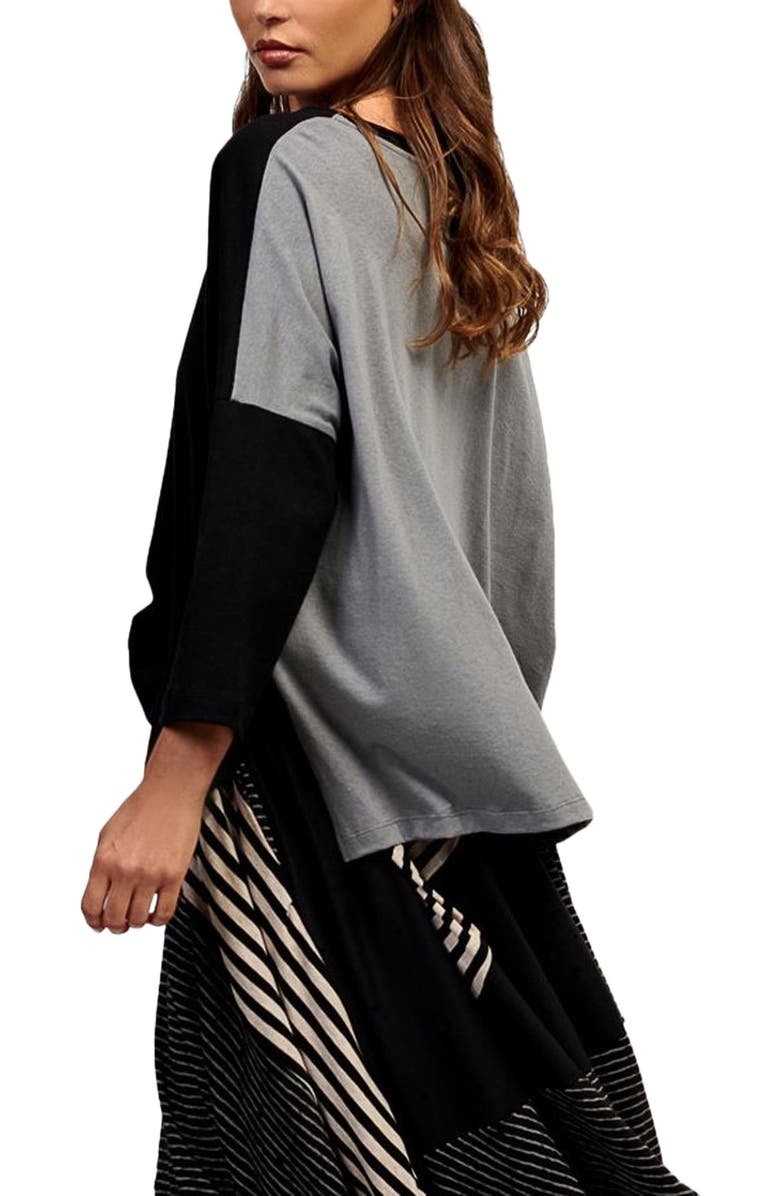 Alembika Boxy tee with striped-sleeve, Alternate, color, 
