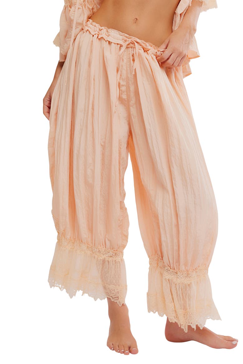Forever Young Lace Trim Wide Leg Crop Pajama Pants, Main, color, PEACH PIT