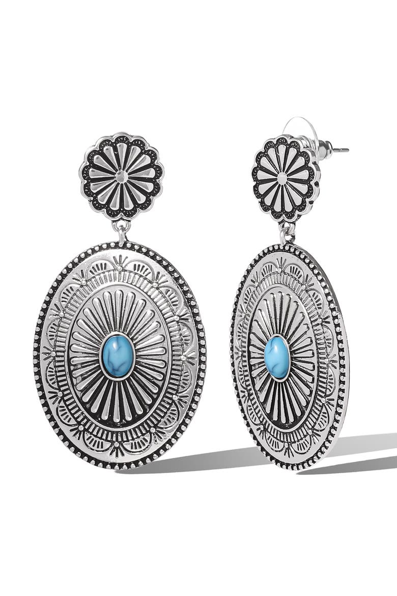 Western Round Concho Drop Earrings, Alternate, color, Silver