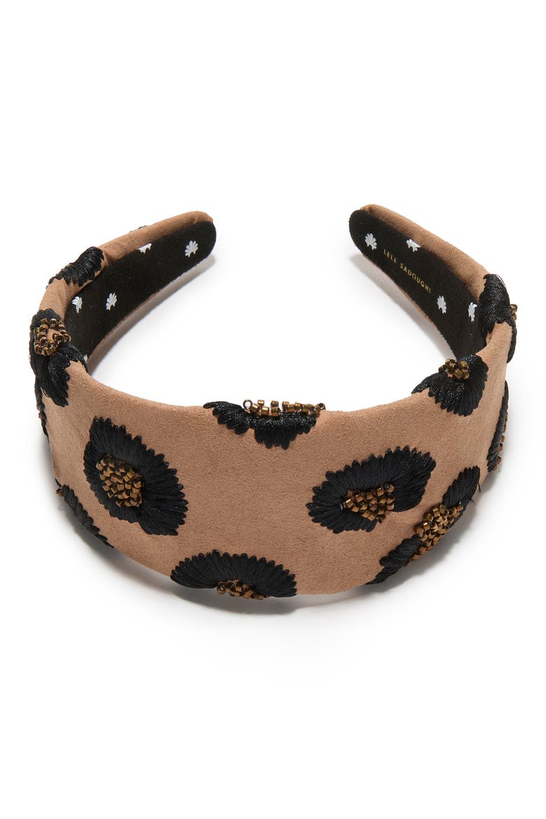 Brigitte Embellished Leopard Faux Suede Headband, Alternate, color, ESPRESSO