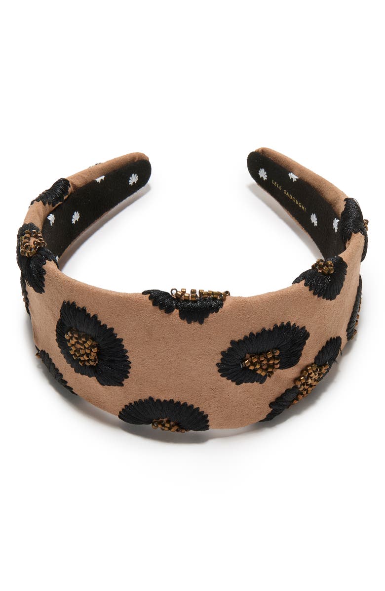 Lele Sadoughi Brigitte Embellished Leopard Faux Suede Headband, Alternate, color, Espresso