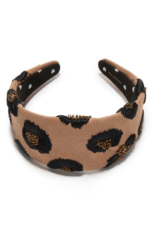 Lele Sadoughi Brigitte Embellished Leopard Faux Suede Headband In Brown
