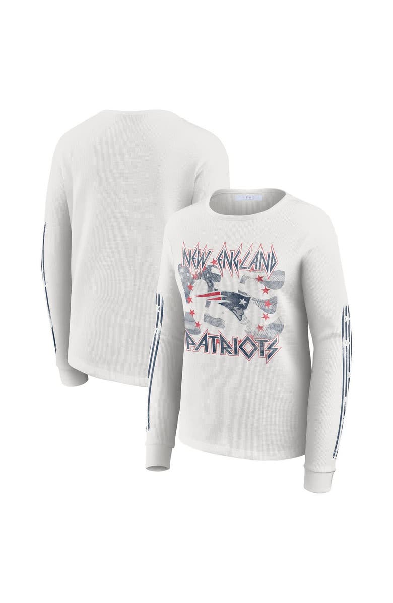 WEAR by Erin Andrews Women's WEAR by Erin Andrews White New England Patriots Graphic Waffle Long-Sleeve T-Shirt, Main, color, White
