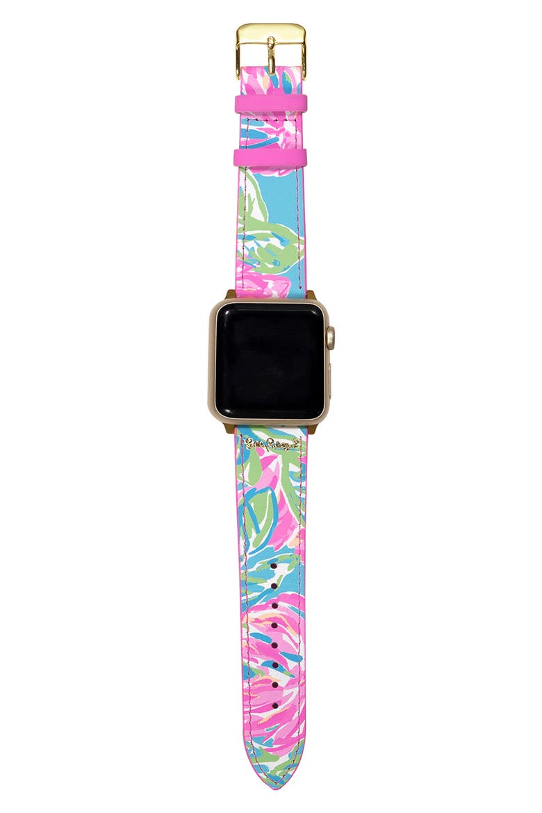 Totally Blossom Leather 19mm Apple Watch® Watchband, Main, color, LIGHT BLUE