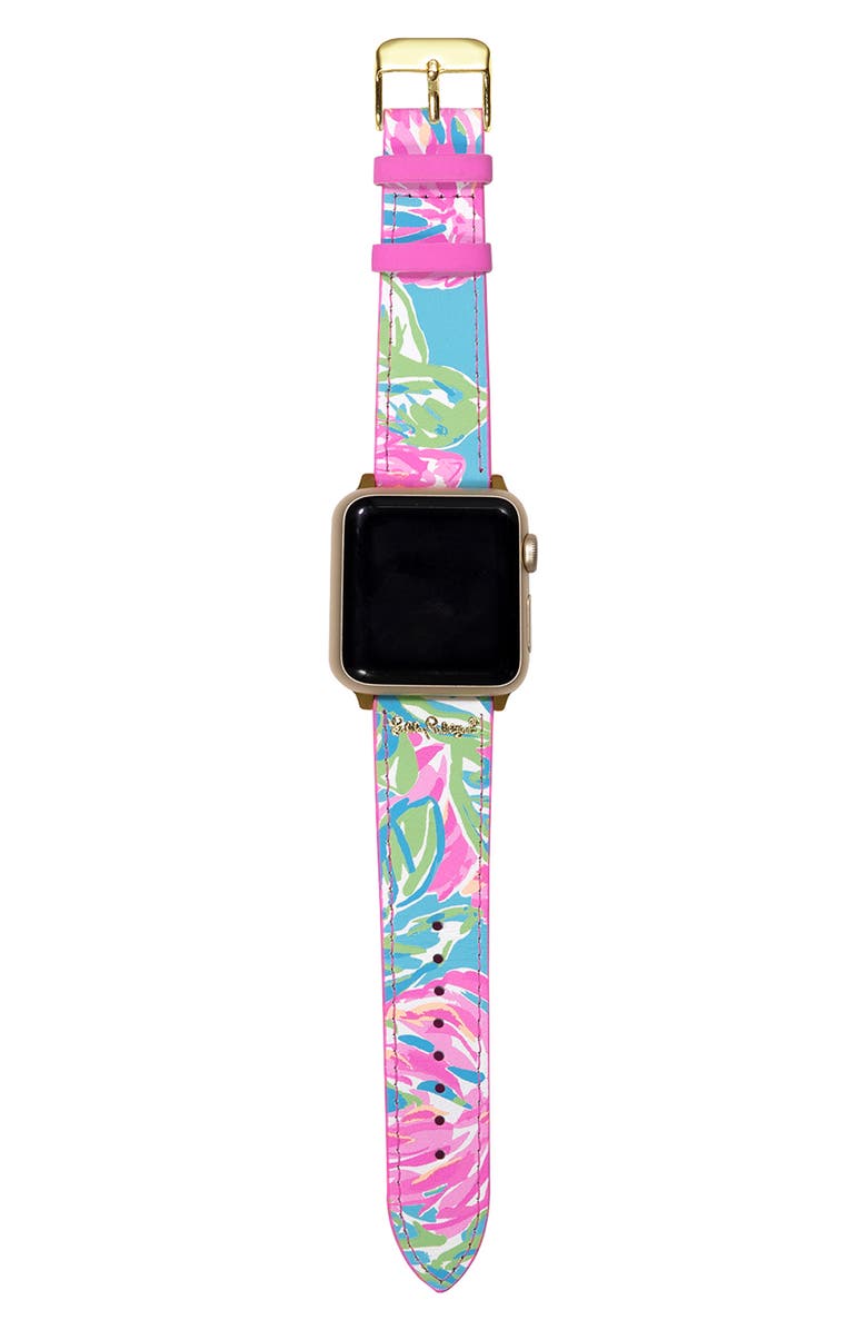 Lilly Pulitzer<sup>®</sup> Totally Blossom Leather 19mm Apple Watch<sup>®</sup> Watchband, Main, color,