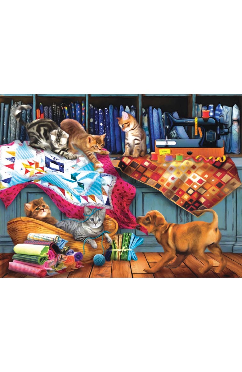 Sunsout Quilting Room Mischief 300 piece Jigsaw Puzzle for Adults, Main, color, Multicolor