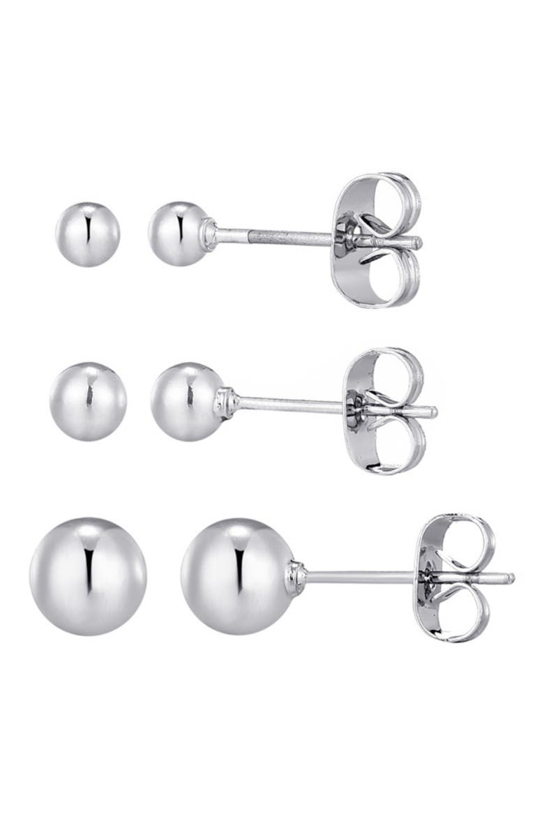 Set of 3 Tarnish Resistant Ball Stud Earrings, Main, color, SILVER