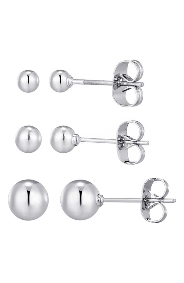 Adornia Set of 3 Tarnish Resistant Ball Stud Earrings, Main, color, Silver