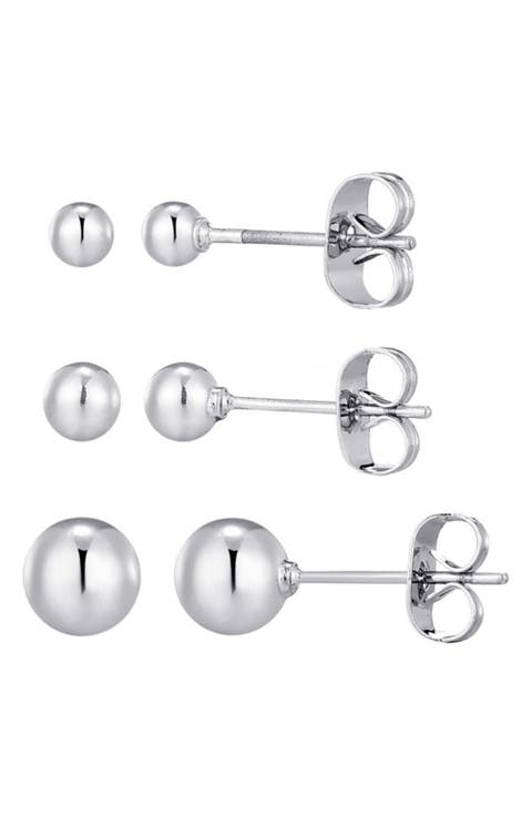 Set of 3 Tarnish Resistant Ball Stud Earrings