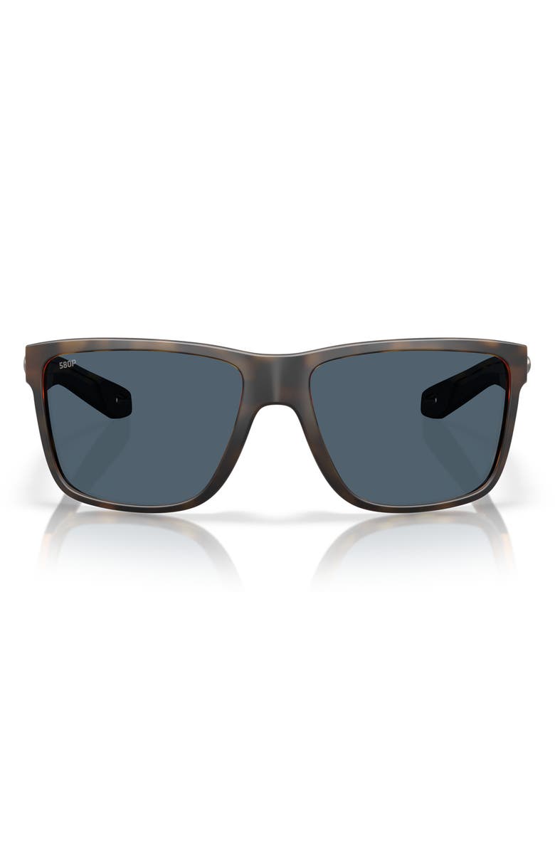 Costa Del Mar Broadbill II 58mm Polarized Rectangular Sunglasses, Main, color, Matte Tortoise/ Gray 580P
