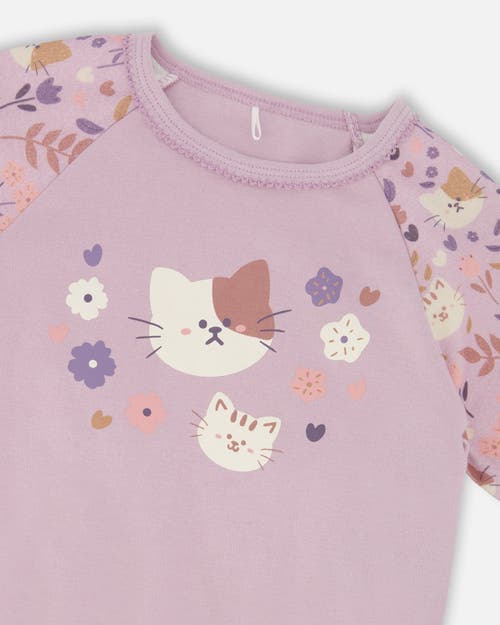 Deux Par Deux Organic Cotton Two-piece Pajamas Cat In Pink
