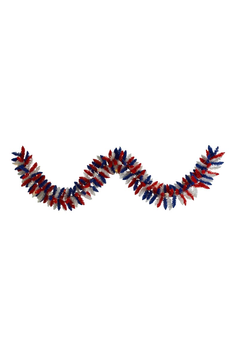 NEARLY NATURAL 9-ft Patriotic American Flag Themed Artificial Garland with 50 Warm LED Lights, Main, color, Multicolor