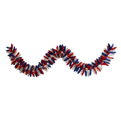 9-ft Patriotic American Flag Themed Artificial Garland with 50 Warm LED Lights