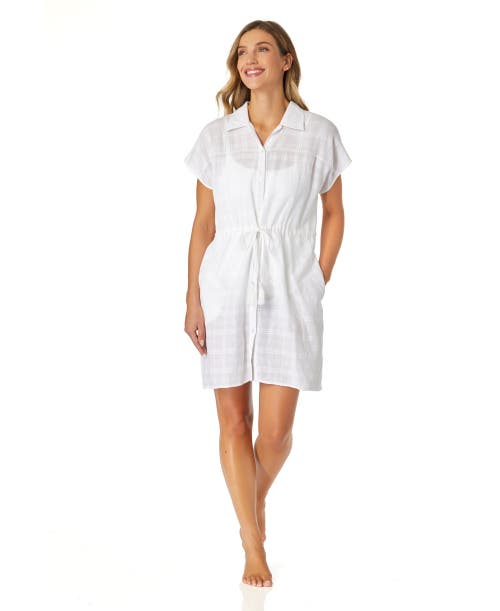 Anne Cole Button Up With Pockets Cover Up In Bright White