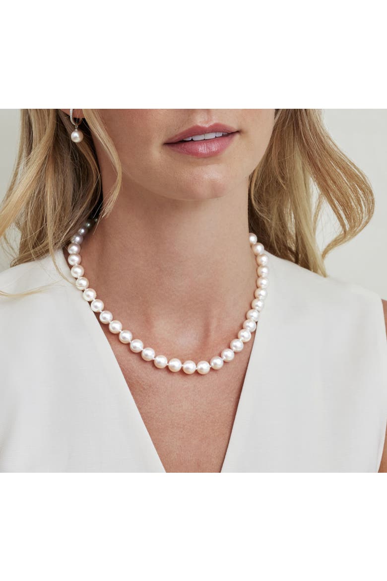 9.0-9.5mm Hanadama Akoya White Pearl Necklace, Main, color, Yellow Gold Clasp