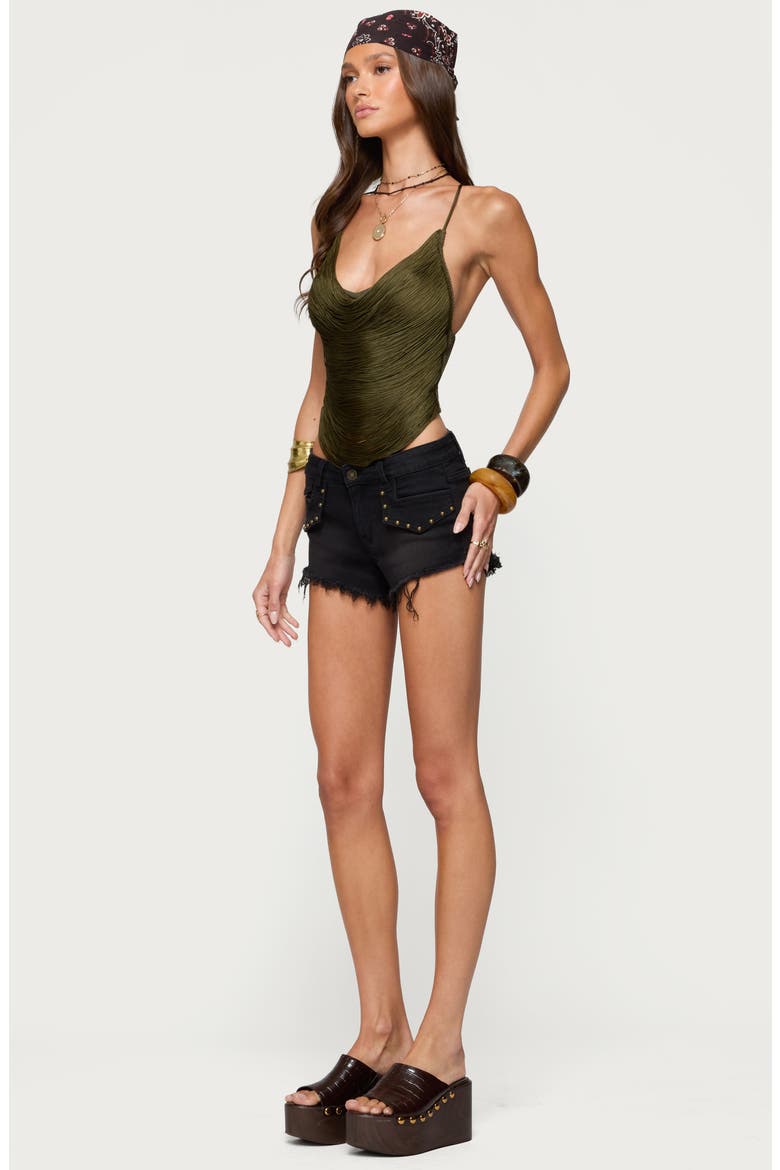 Elenie Fringe Cowl Neck Crossback Top, Alternate, color, OLIVE
