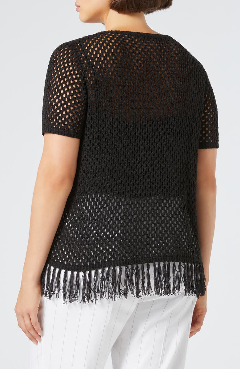 Marina Rinaldi Brigitta Fringe Open Stitch Sweater, Alternate, color, Black