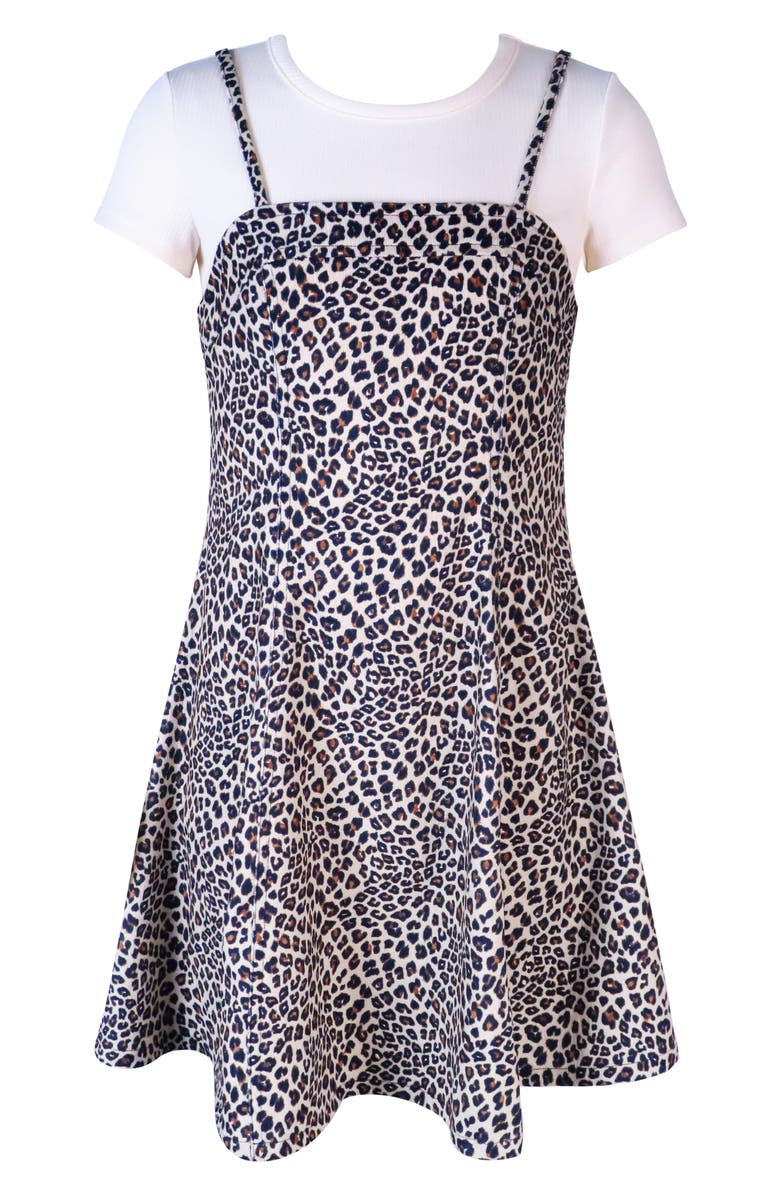 Zunie Kids' Animal Print T-Shirt Dress, Main, color, Brown/ Black