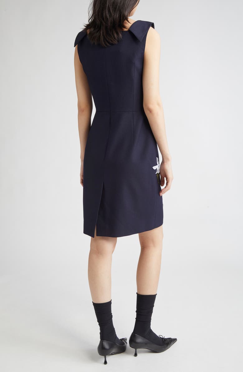 Shushu/Tong Waist Cinching Floral Appliqué Wool & Silk Sheath Dress, Alternate, color,