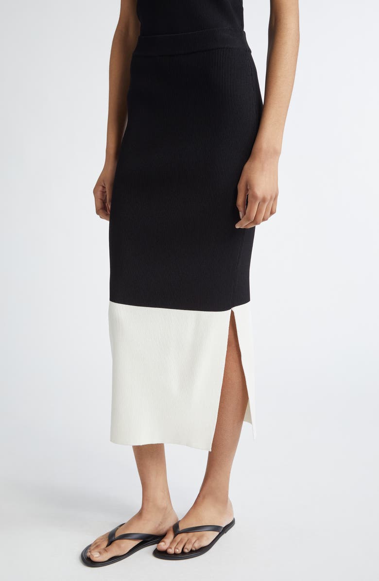 PARTOW Morgan Two-Tone Rib Midi Skirt, Main, color, Domino