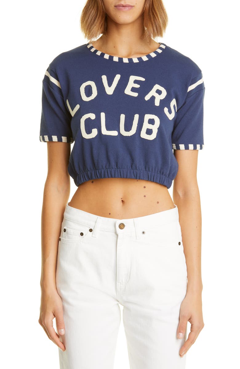 Saint Laurent Women's Lovers Club Crop Organic Cotton Graphic Tee, Main, color,