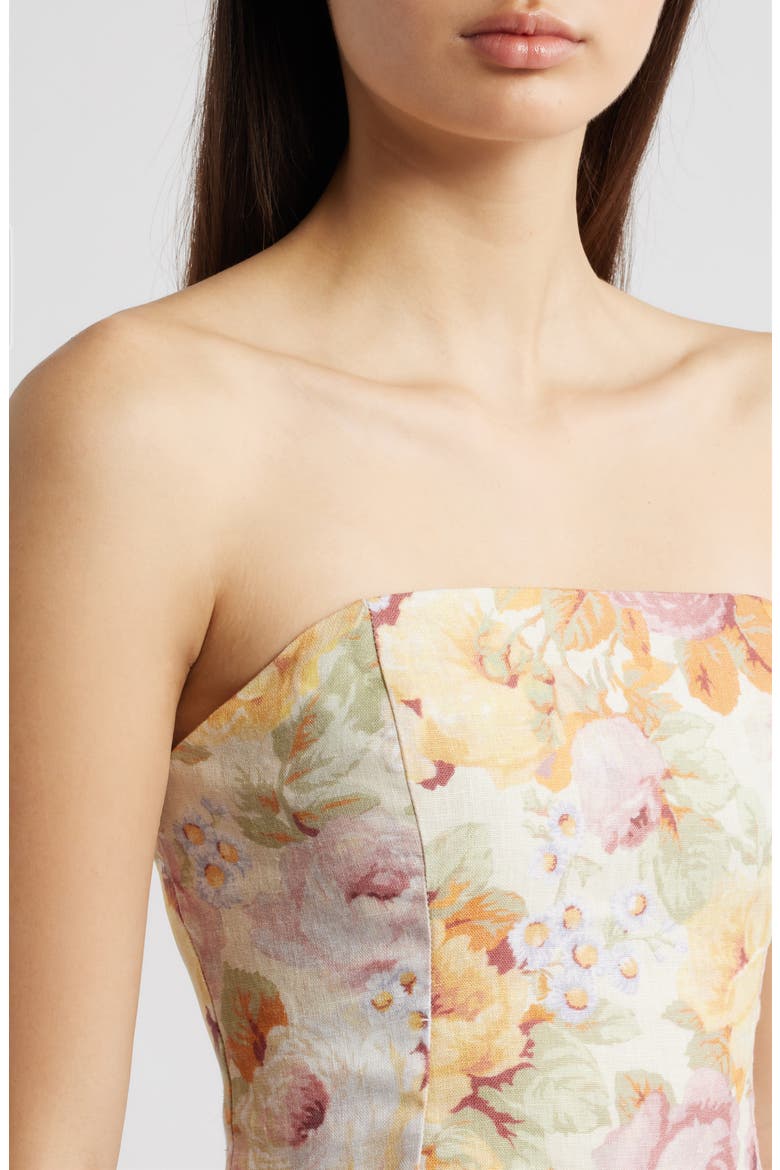 Petro Floral Strapless Linen Peplum Top, Alternate, color, GIARDINO