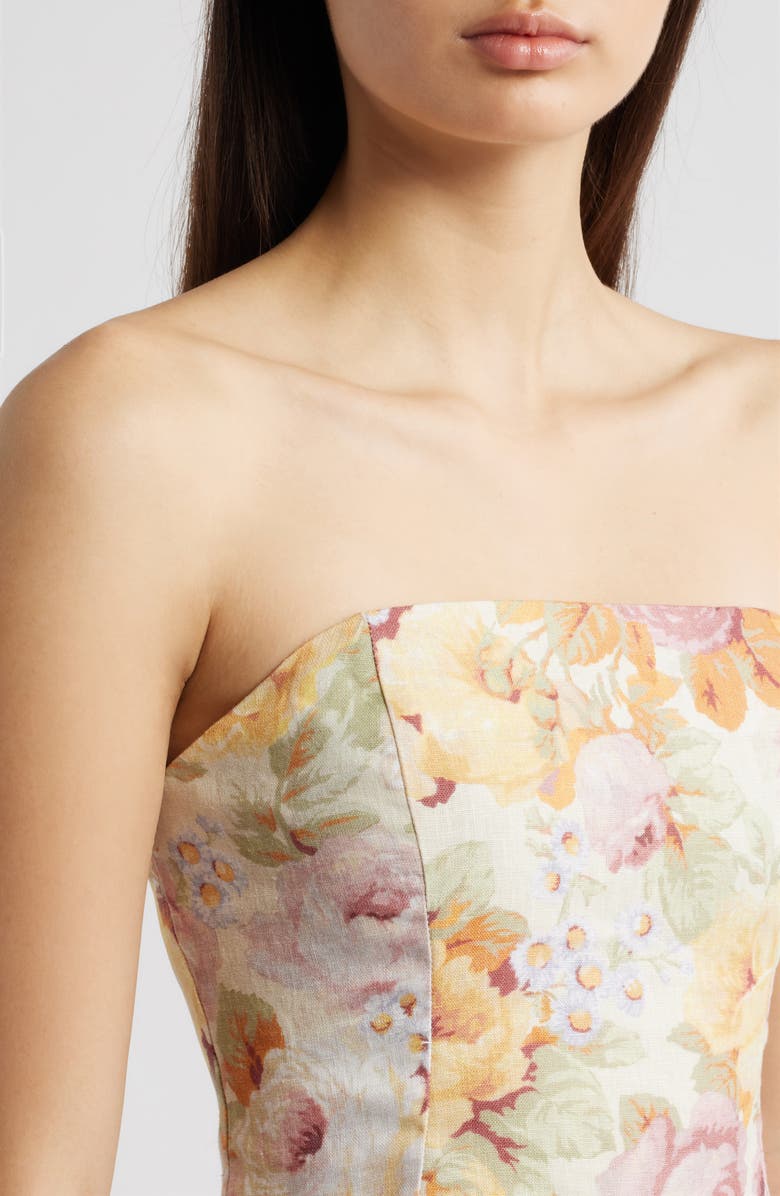 Faithfull the Brand Petro Floral Strapless Linen Peplum Top, Alternate, color, Giardino
