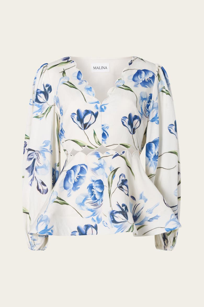 Maya Scalloped Balloon Sleeve Blouse, Alternate, color, Tulip Blue
