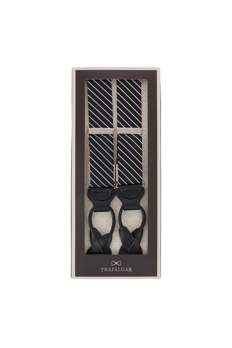 Declan Diagonal Stripe Silk Business Button End Suspenders, Alternate, color, Black with White Stripe