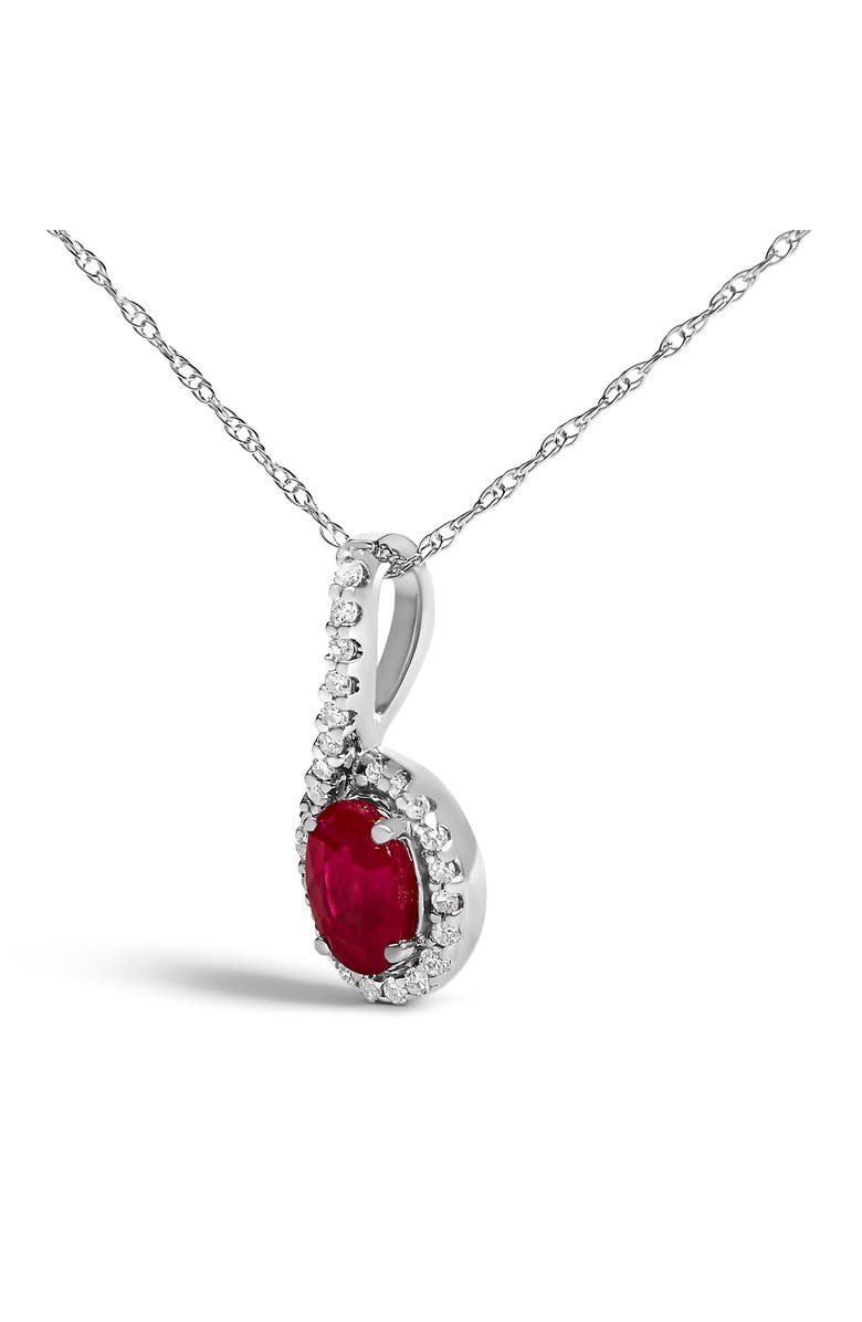 Haus of Brilliance 10K White Gold Red Ruby and Diamond Accent Teardrop Pendant Necklace, Alternate, color, White