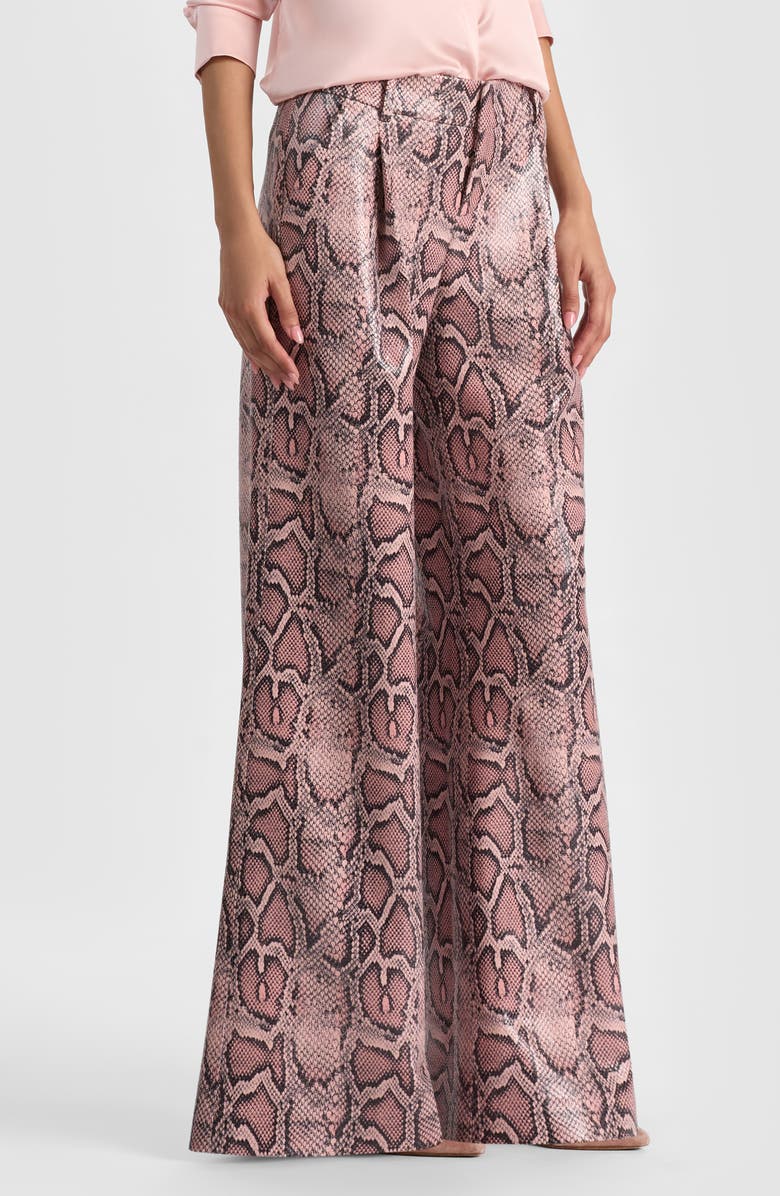 Alice + Olivia Erica Faux Leather Flare Pants, Alternate, color, English Rose/ Black Snake