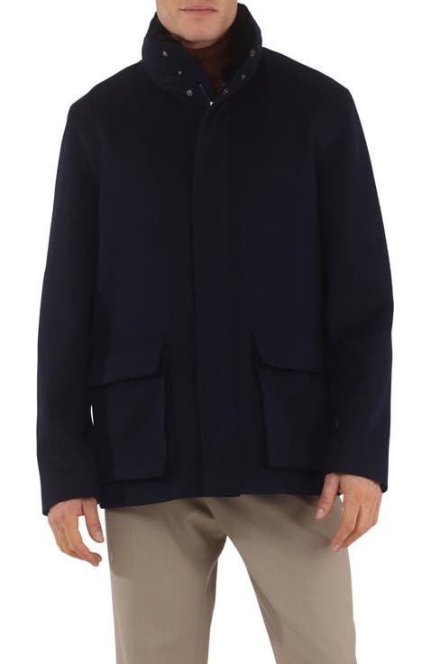 Men's Jacket Crafted from Loro Piana Wool with Detachable Genuine Shearling Collar