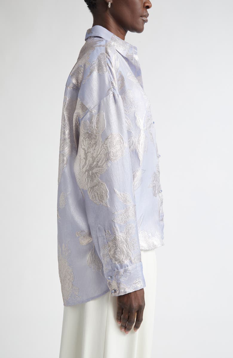ST. JOHN Sharon Floral Jacquard Button-Up Shirt, Alternate, color, Blue Lagoon